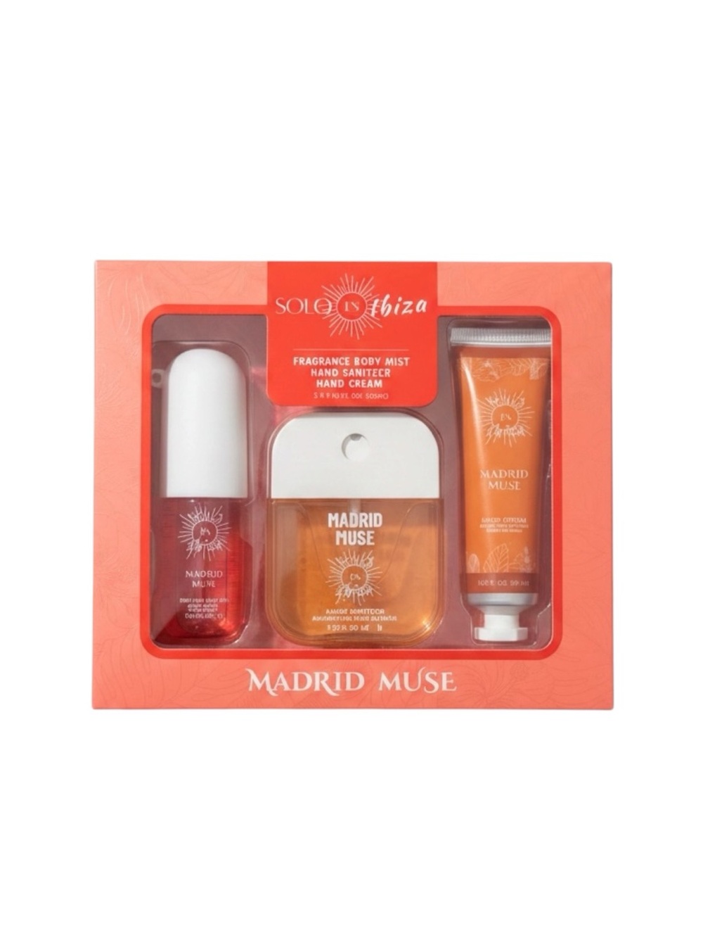 New Solo en Ibiza Madrid Muse 3pc Gift Set Body Mist, Hand Sanitizer Hand Cream